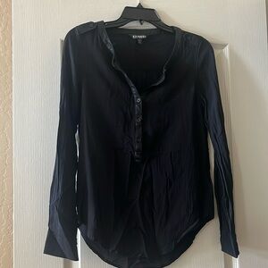 Express Black Blouse with faux leather collar